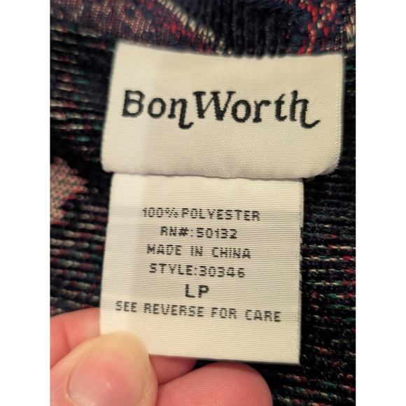 Vintage Paisley Tapestry Jacket Womens L Petite Navy Zip Textured Long Sleeve - Picture 5 of 10